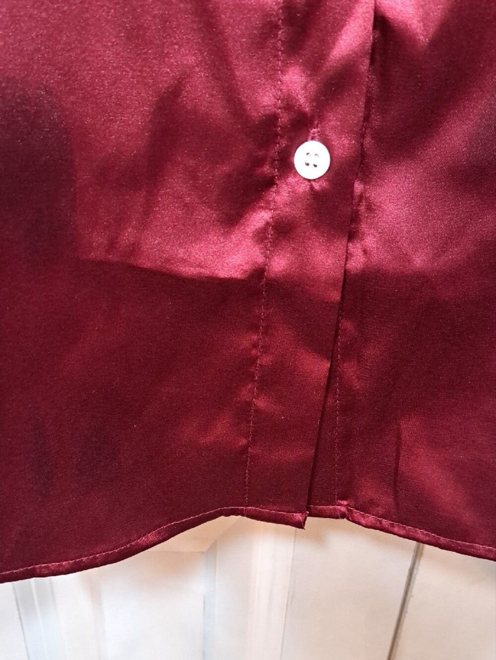 Satin Button-Up Blouse in Deep Burgundy NWT - Picture 5 of 8